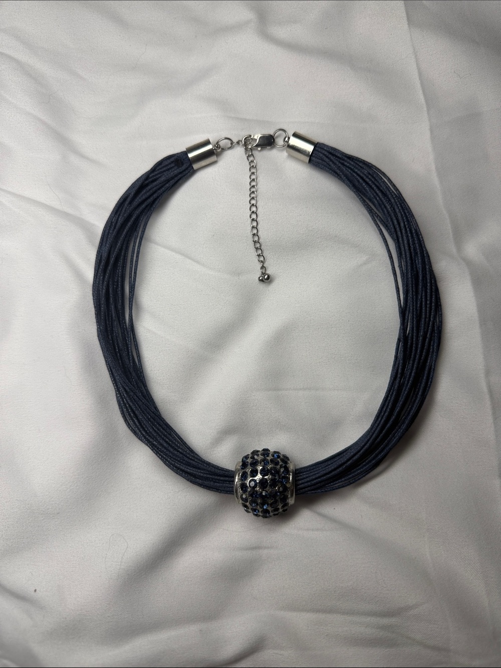 Elegant Navy Multi-Strand Necklace with Crystal Bead